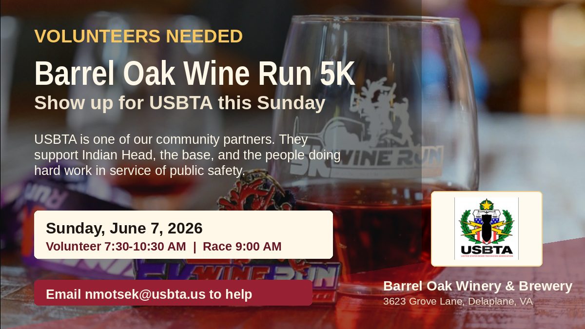 Volunteers needed for the Barrel Oak Wine Run 5K supporting USBTA on Sunday, June 7, 2026