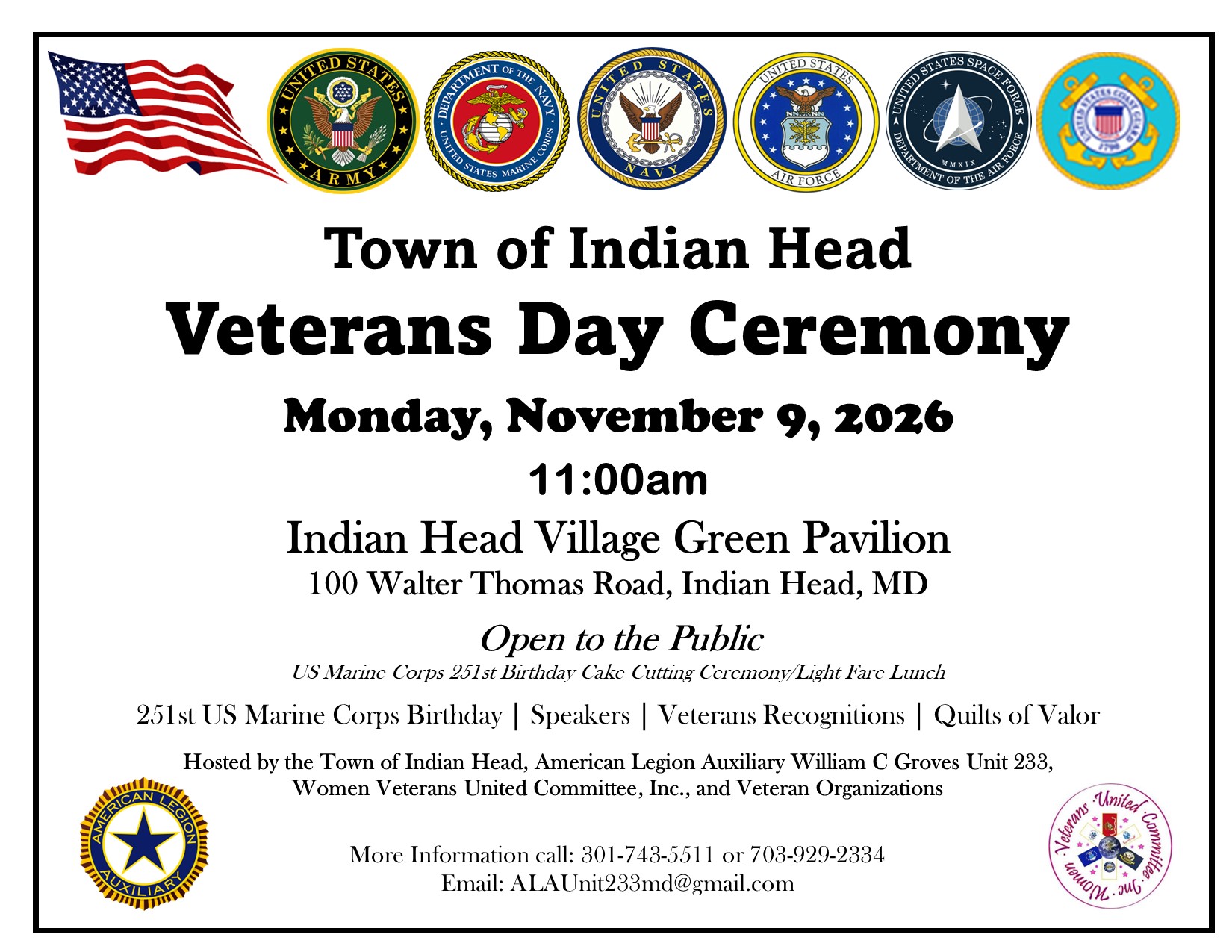 Town of Indian Head Veterans Day Ceremony flyer