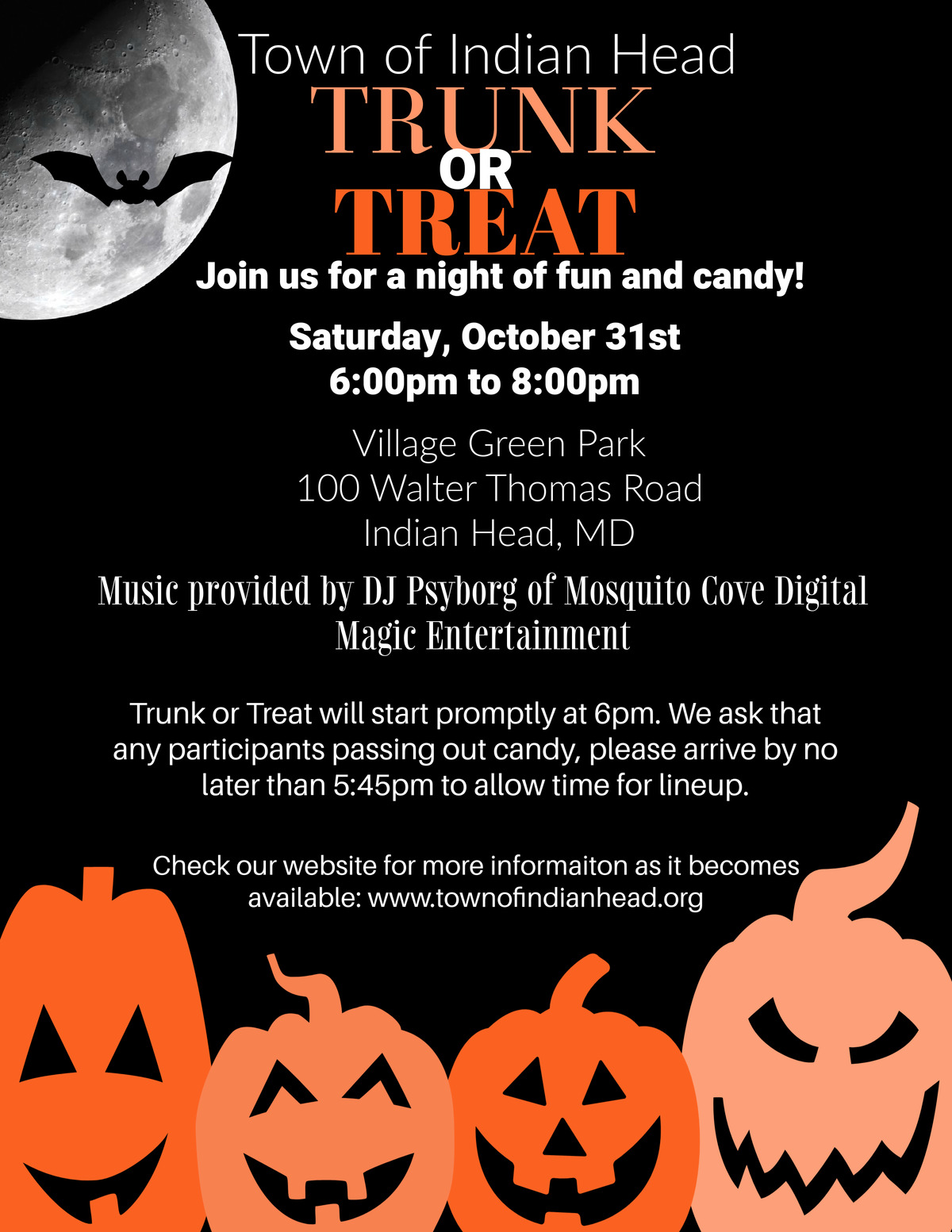 Official flyer for the Town of Indian Head Trunk or Treat